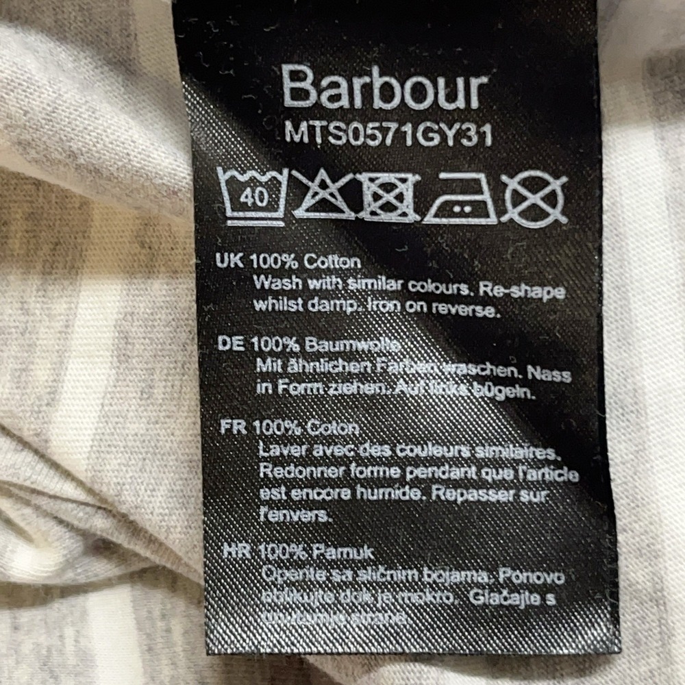 Barbour T-Shirt Mens L Tailored Fit Gray Striped Crew Neck Casual Tee Preppy - Picture 9 of 11